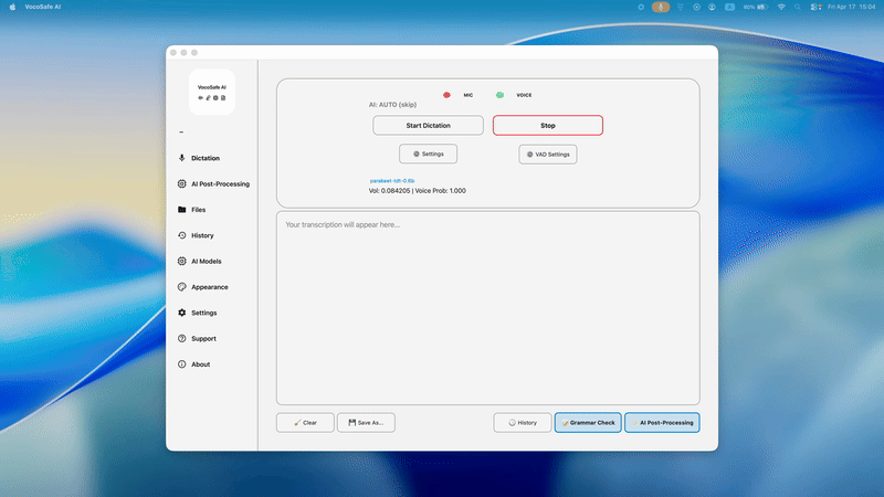 VocoSafe AI Real-time Transcription Demo